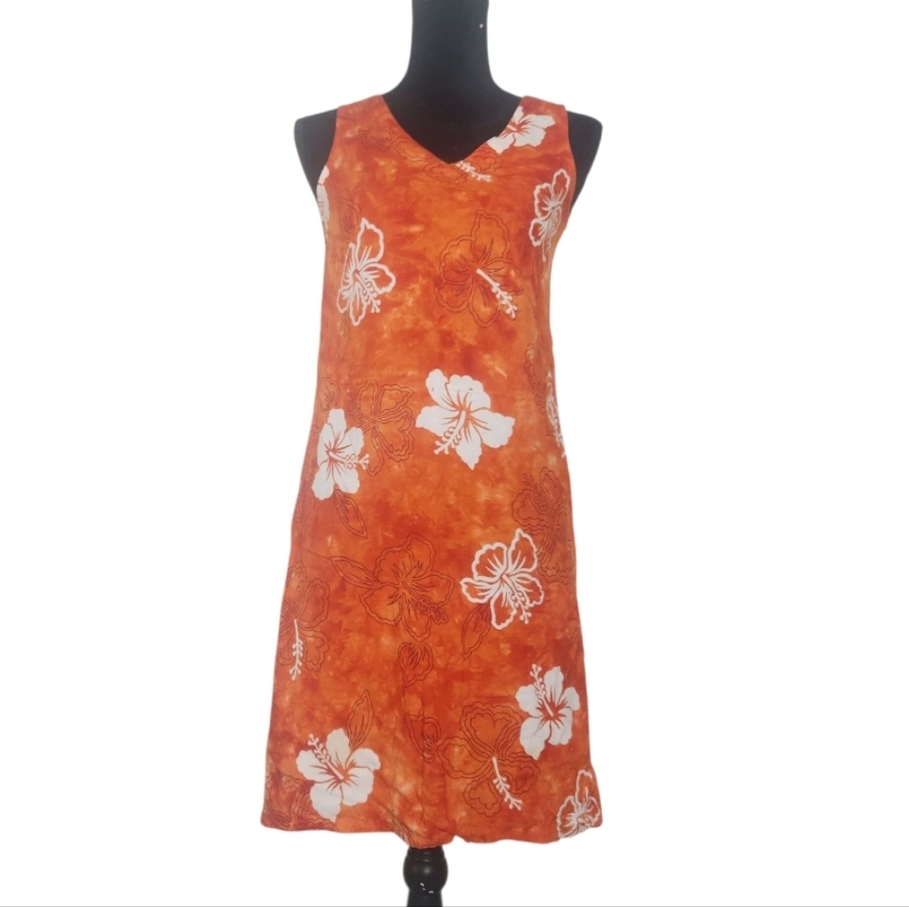 Hi Lites Rayon Orange Tropical Island Dress